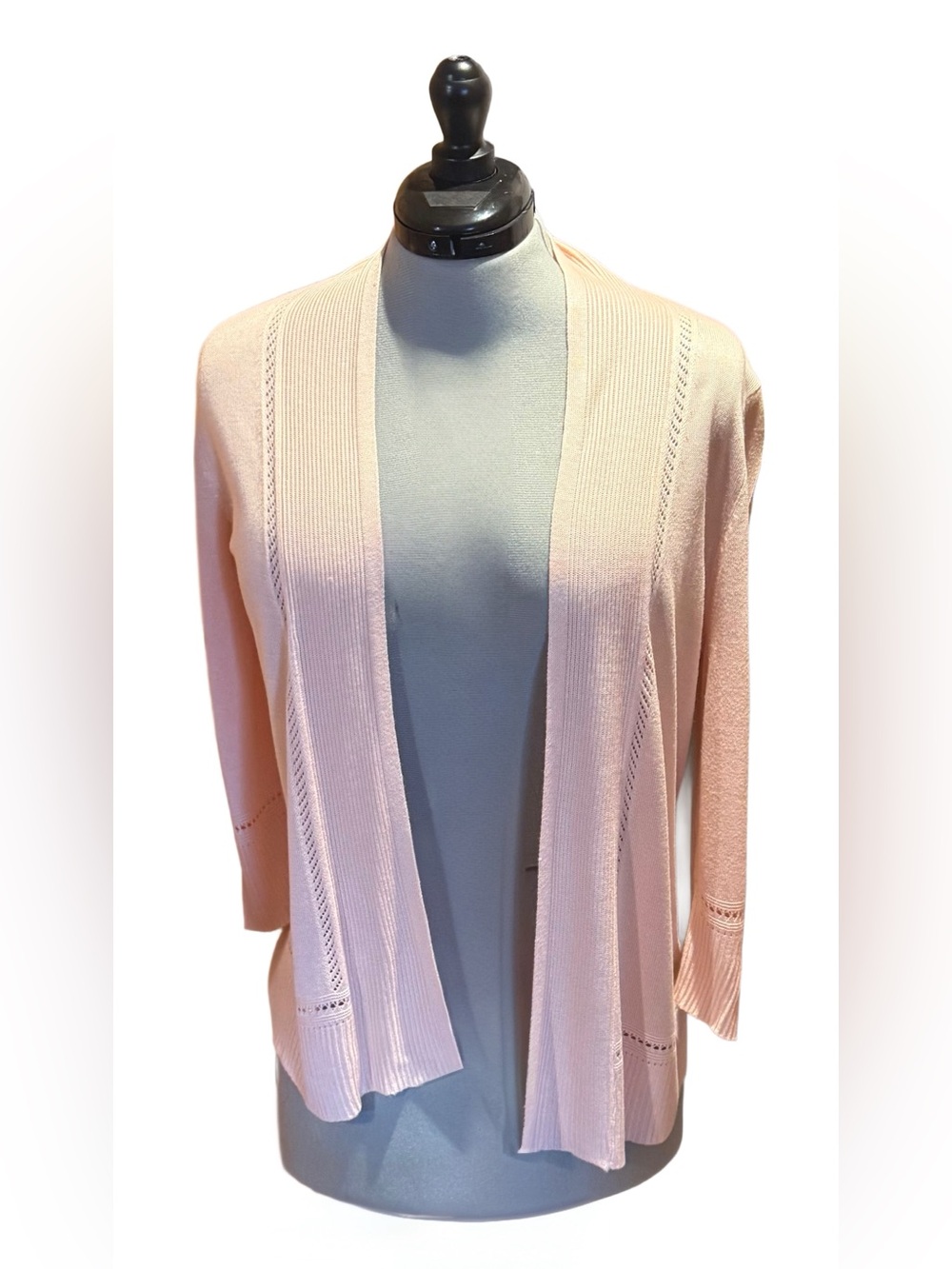 Roz & Ali Open Front ¾ Sleeve Viscose Cardigan - Light Creamsicle - Size Large